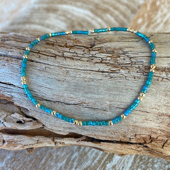 Mediterranean Sea Stack- handmade miyuki delicas + 14k gold filled bracelet set - Picture 2 of 8